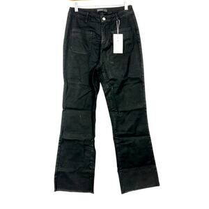 KIZCOY High Waisted Flare Jeans Womens Medium Black Pants Front Pockets Raw Hem